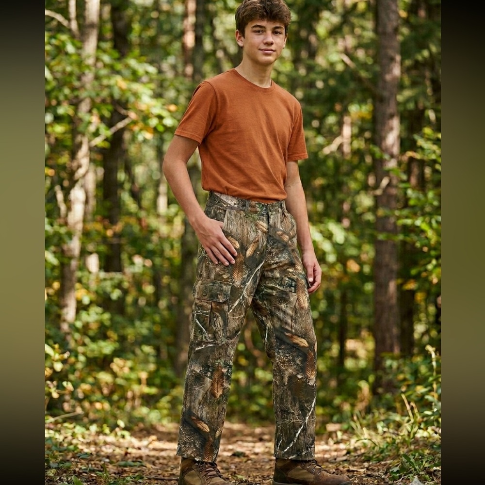 LINCOLN Youth Large Cargo Pants Camo Realtree Edge Hunting Boys Size L.